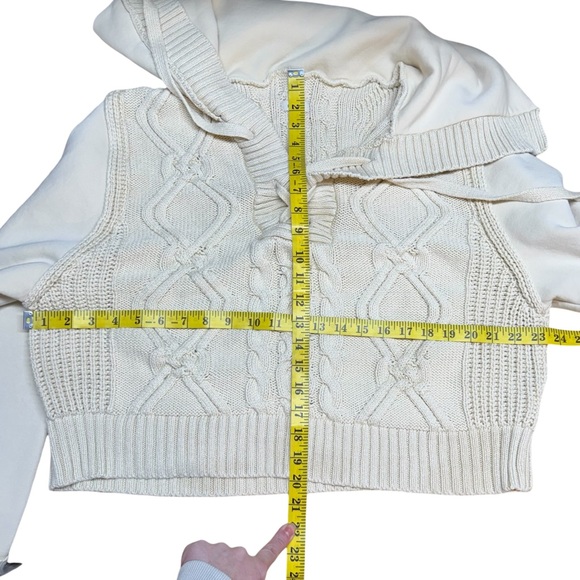 ANTHROPOLOGIE Pilcro Cable Laced Twofer Sweater Creme Size Large Neutral Lace up - Picture 11 of 14
